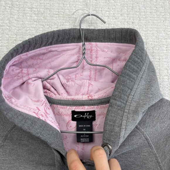 Y2K Oakley Full Zip Hoodie Wom MGrey / Pink Flower Sleeve AOP Boho Hooded Strech - Picture 7 of 16